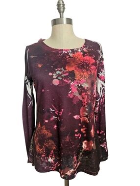 NWOT COLDWATER CREEK Deep Rose Hued Floral Abstract Print Top | SZ S